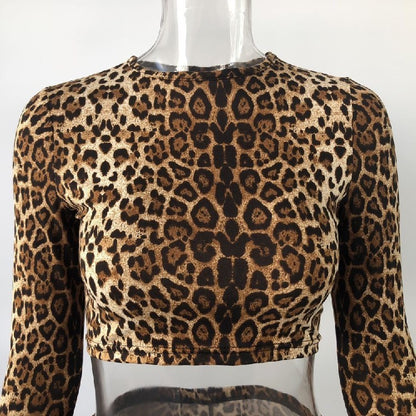 Ensemble pantalon évasé sexy léopard ras du cou