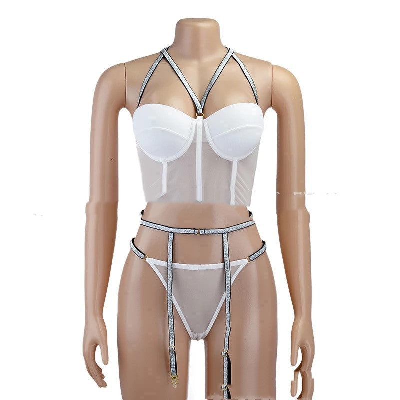 Lencería sexy Encaje sexy Diamante intermitente Sujetador de tres puntos Comercio exterior Pijamas sexy