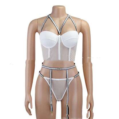 Lencería sexy Encaje sexy Diamante intermitente Sujetador de tres puntos Comercio exterior Pijamas sexy