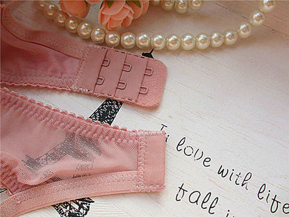 Soutien-gorge à coupe ultra-fine Xianmei racine de lotus broderie rose nouvel ensemble de soutien-gorge transparent sexy