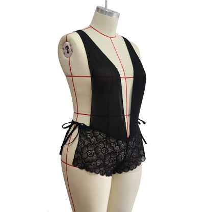 Lingerie Sexy grande taille pour femmes, dentelle transparente, collant une pièce, chemise de nuit