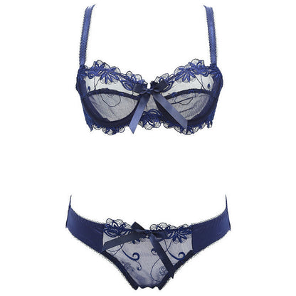 Sous-vêtements sexy européens et américains sans coussinet de poitrine, ensemble de soutien-gorge en maille froncée en dentelle ultra fine, culotte de sous-vêtements réglable de grande taille