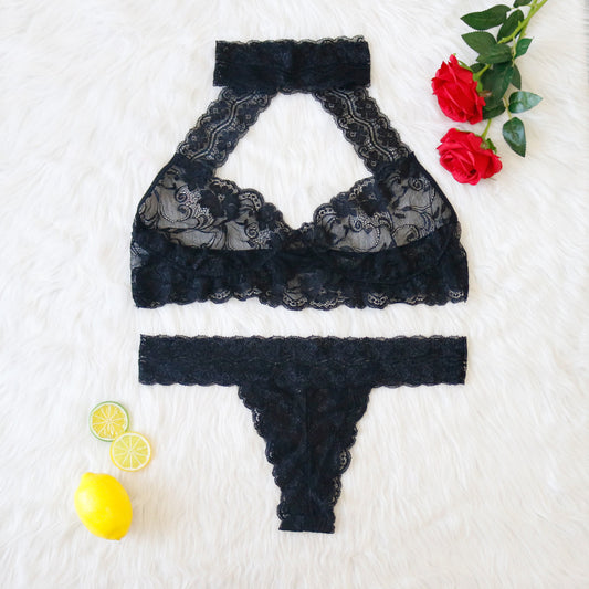 Sexy Encaje Profundo V Hueco Halter Cuello Grasa MM Traje Sexy Lencería Sexy