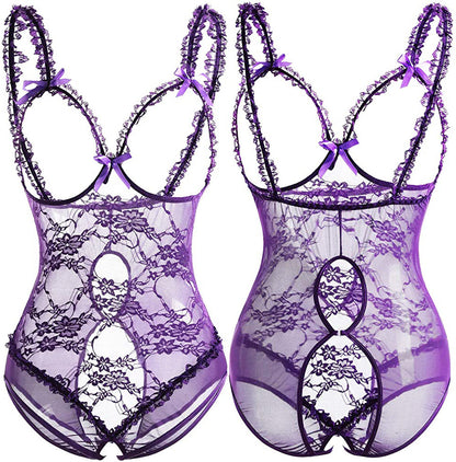Ensemble de sous-vêtements sexy une pièce en dentelle transparente pour femme