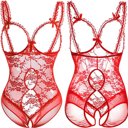 Ensemble de sous-vêtements sexy une pièce en dentelle transparente pour femme