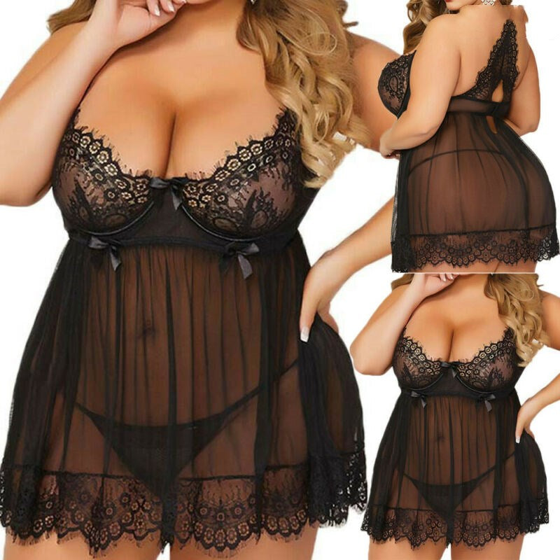 Lingerie sexy en dentelle et maille noire, sous-vêtements sexy