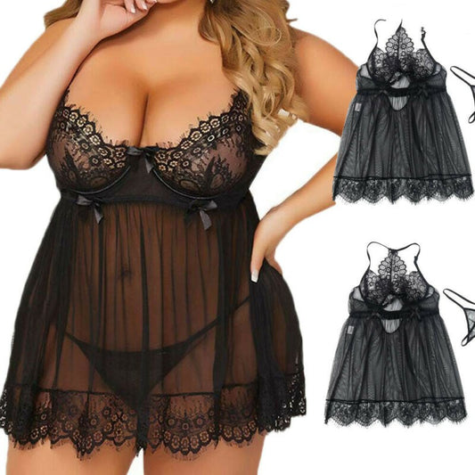 Lingerie sexy en dentelle et maille noire, sous-vêtements sexy