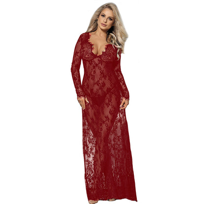 Lencería sexy Camisón sexy Falda larga transparente de encaje