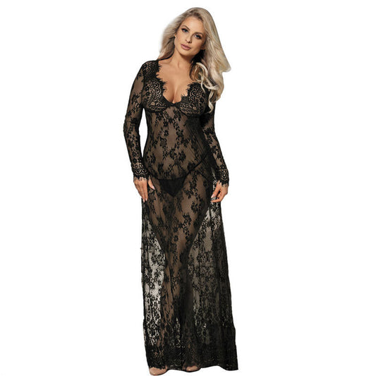 Lencería sexy Camisón sexy Falda larga transparente de encaje