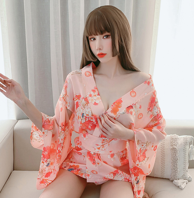Conjunto de camisón de kimono sexy con vendaje estampado japonés de lencería sexy