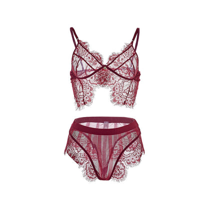 Ensemble de sous-vêtements de soutien-gorge sexy en dentelle de cils, coupe légère, sans anneau en acier