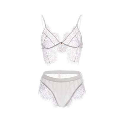 Ensemble de sous-vêtements de soutien-gorge sexy en dentelle de cils, coupe légère, sans anneau en acier
