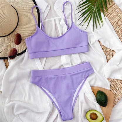 Bikini taille haute pour femmes, ensemble deux pièces Sexy côtelé S-XL