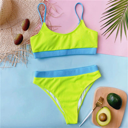 Bikini taille haute pour femmes, ensemble deux pièces Sexy côtelé S-XL