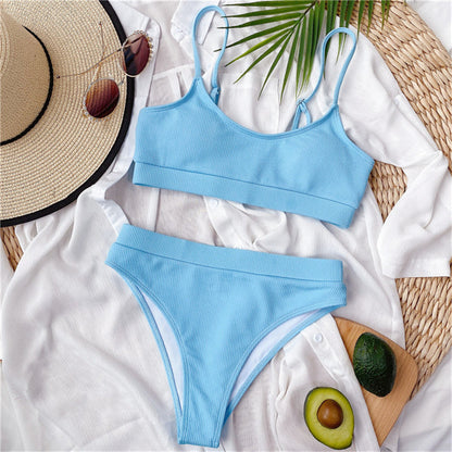 Bikini taille haute pour femmes, ensemble deux pièces Sexy côtelé S-XL