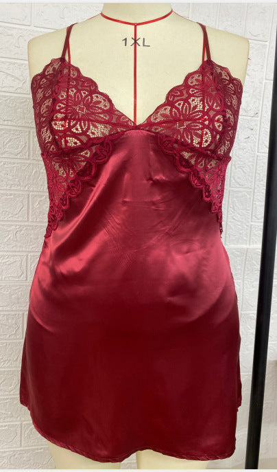 Commerce extérieur Lingerie sexy, jupe à bretelles sexy grande taille en satin extensible européen et américain, fabricants de chemises de nuit sexy en gros