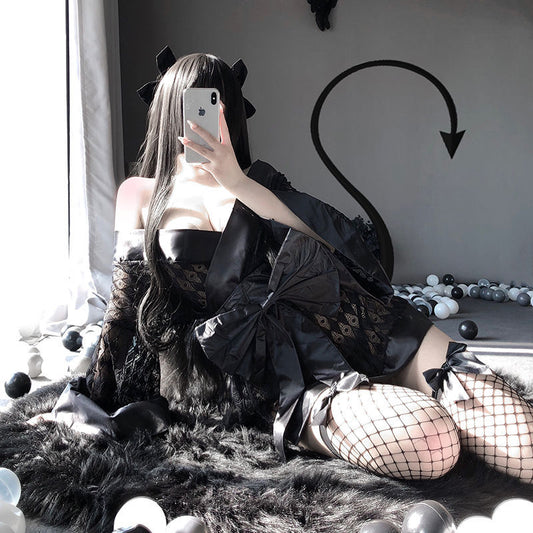 Lencería Sexy para mujer, kimono japonés directo a la oscuridad, albornoz Sexy, cárdigan, camisón, conjunto de pijamas de pasión