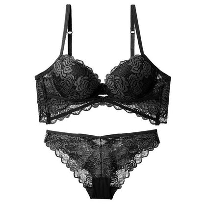 Ensemble de sous-vêtements froncés en dentelle Sexy, sous-vêtements de soutien-gorge creux supérieur et inférieur épais pour fille à fleurs