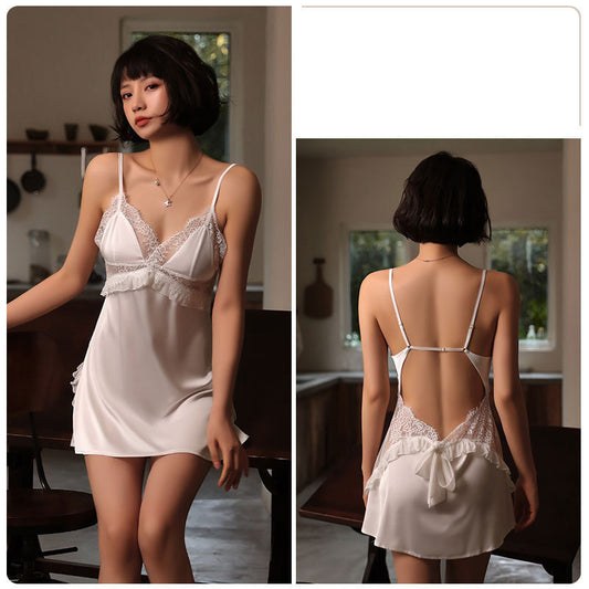 Pijamas sexys para mujer, conjunto de camisón con tirantes cruzados y encaje en V profundo