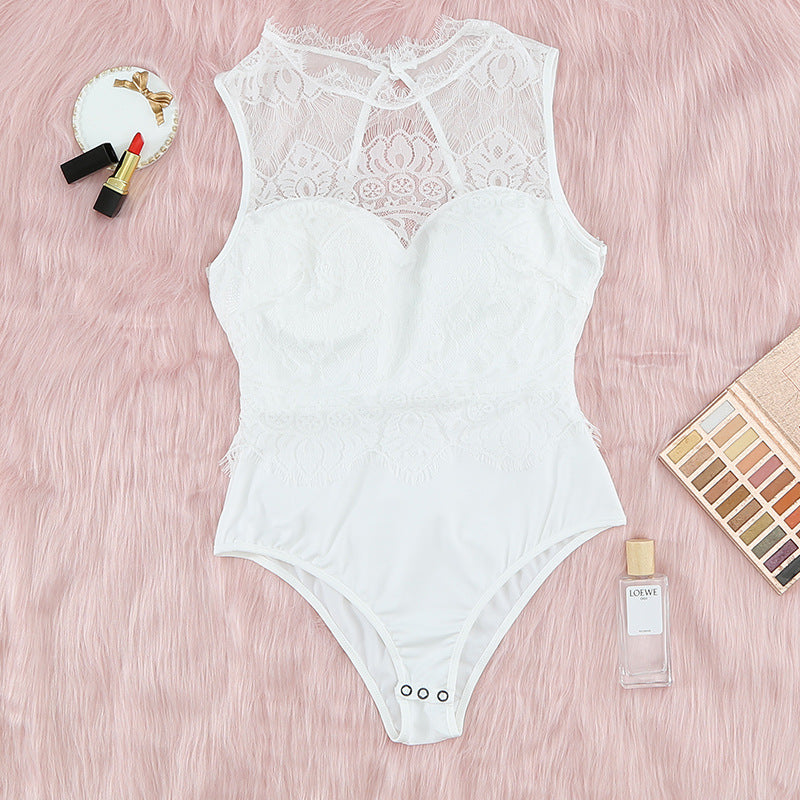 Lingerie Sexy européenne et américaine en dentelle, boucle dissimulée, sans manches, dos nu, moulante, amusante