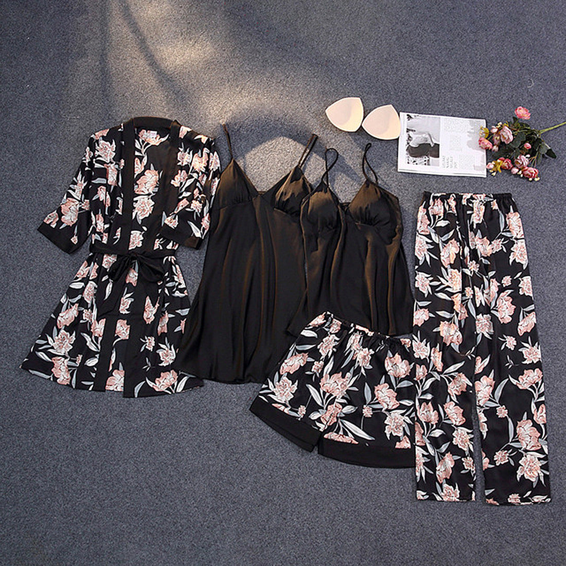 Conjunto de pijama de satén para mujer de invierno y otoño, pijamas de seda sexys
