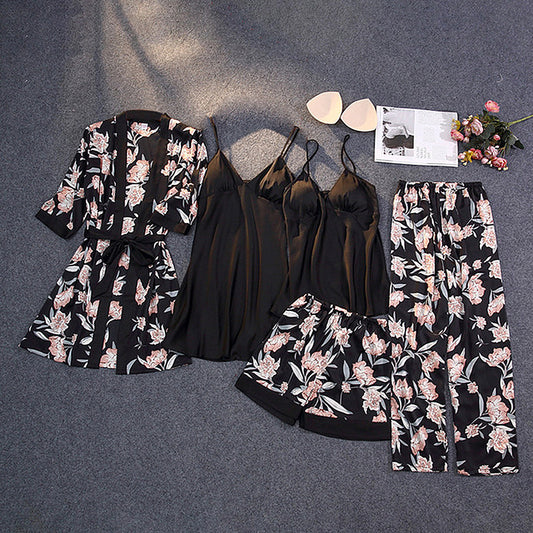 Conjunto de pijama de satén para mujer de invierno y otoño, pijamas de seda sexys