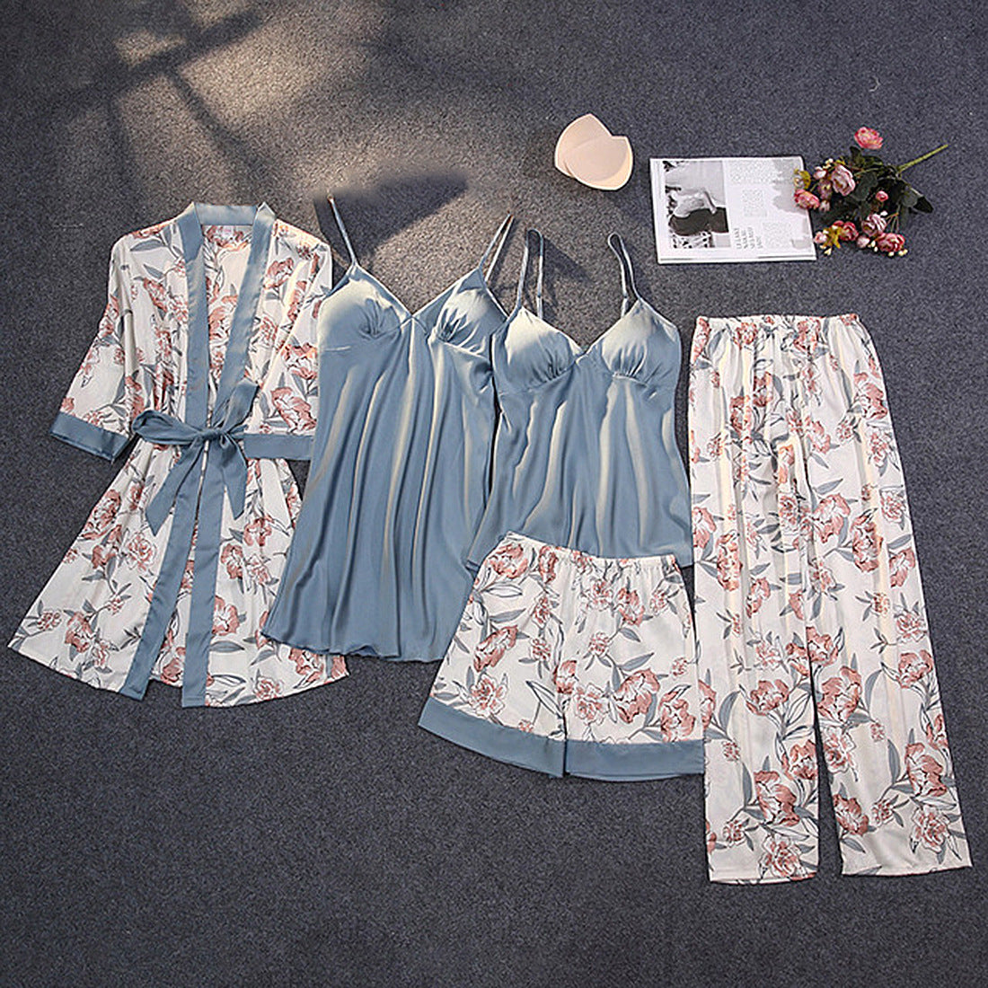 Conjunto de pijama de satén para mujer de invierno y otoño, pijamas de seda sexys