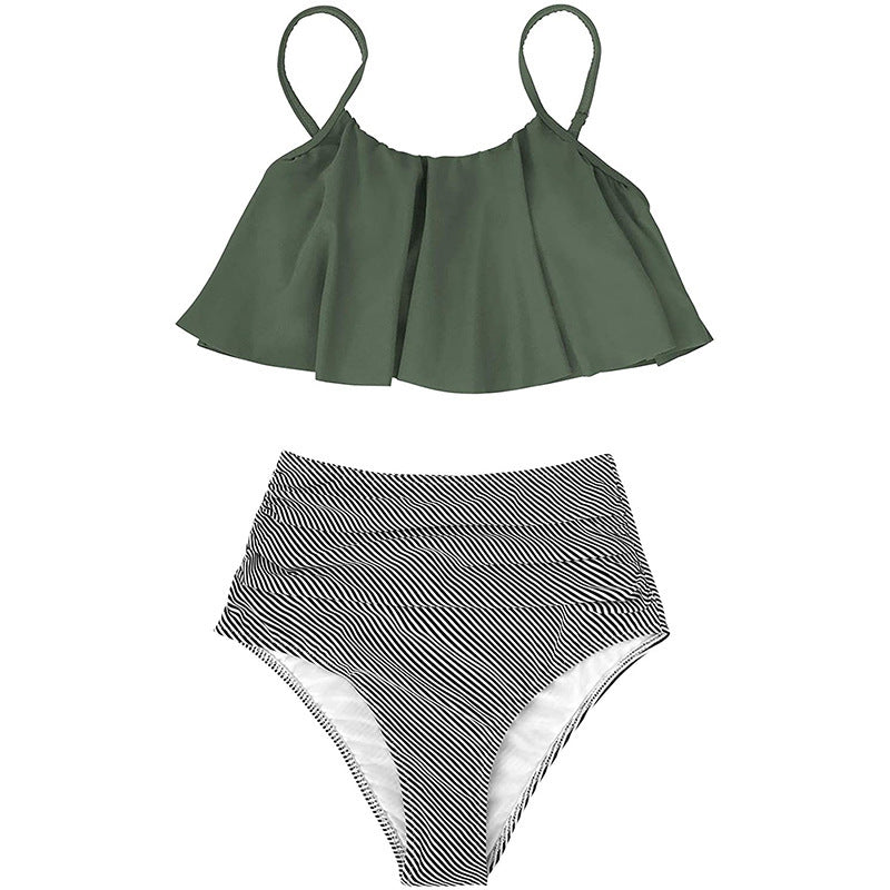 Conjunto de bikini con cubierta de vientre con volantes pequeños y sexy dividido clásico para mujer