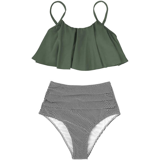 Conjunto de bikini con cubierta de vientre con volantes pequeños y sexy dividido clásico para mujer