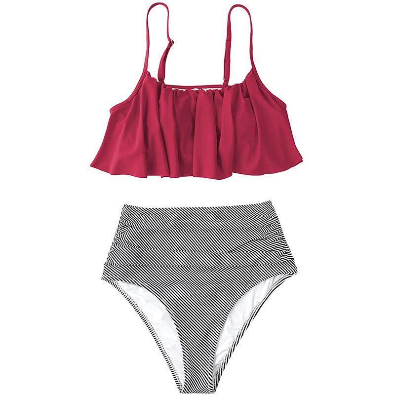 Conjunto de bikini con cubierta de vientre con volantes pequeños y sexy dividido clásico para mujer