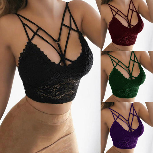 Sujetador de encaje sexy con tirantes para mujer, lencería sexy con tirantes atados