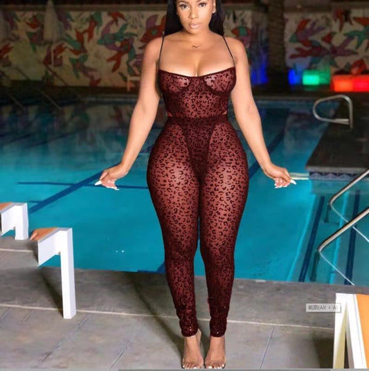 Conjunto de 2 piezas de mono sexy transparente de malla para mujer