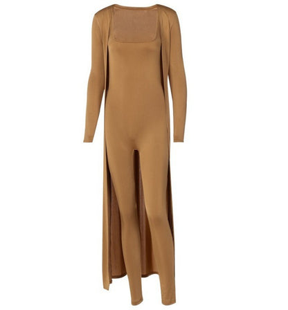 Conjunto de chaqueta de mono informal sin espalda sexy reflectante de color puro