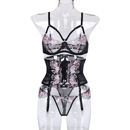 Lingerie Sexy Trois Pièces Amour Broderie