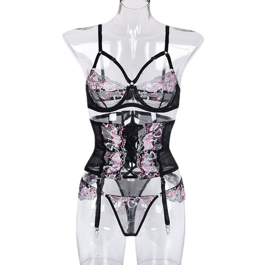 Lingerie Sexy Trois Pièces Amour Broderie