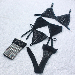 Ensemble de pyjama à trois points pour femmes, lingerie sexy
