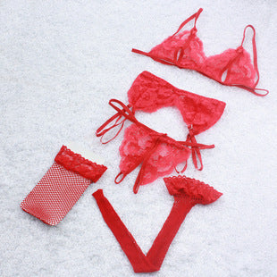 Ensemble de pyjama à trois points pour femmes, lingerie sexy