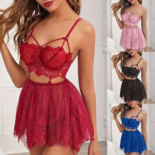 Falda para dormir con tirantes de encaje transparente fino Lencería Se Xy