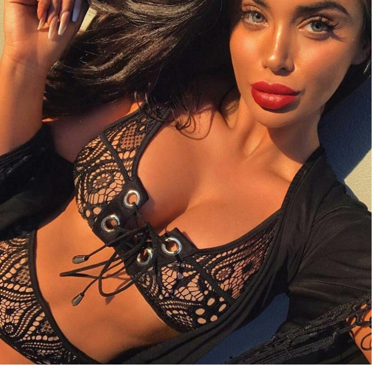 Nuevo conjunto de ropa interior para mujer, lencería Sexy en la entrepierna, sujetador de puntos, bragas, conjunto de lencería de tres puntos, Bralette transparente