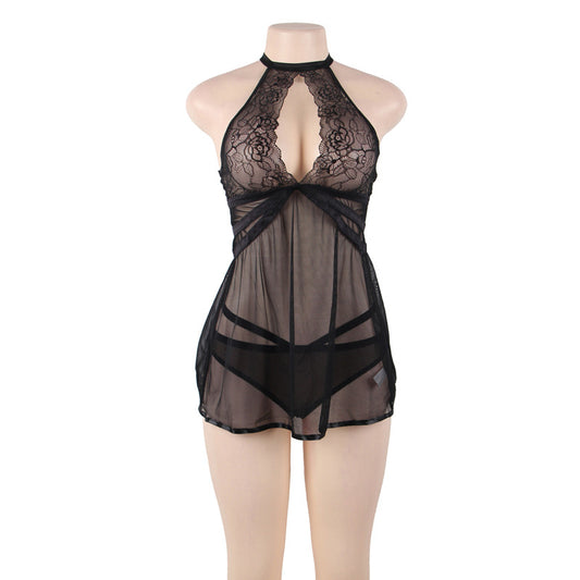 Chemise de nuit sexy à bretelles et col licou, lingerie sexy surdimensionnée