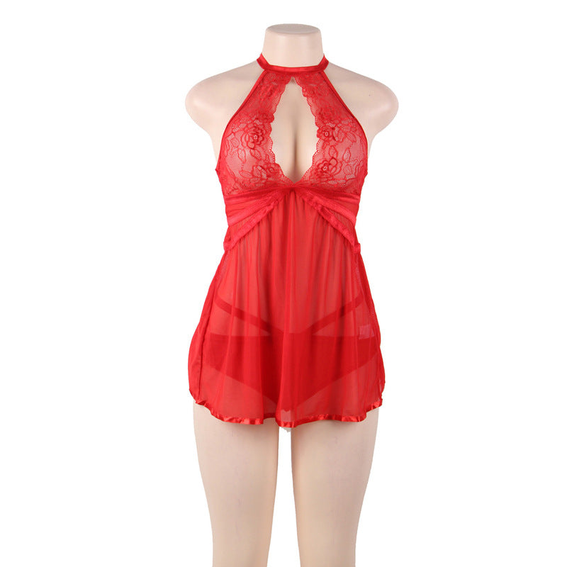 Chemise de nuit sexy à bretelles et col licou, lingerie sexy surdimensionnée