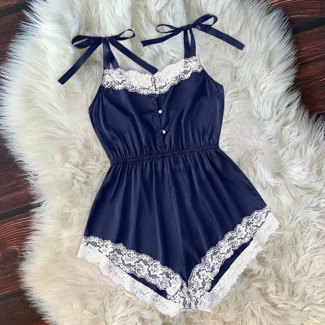 Conjunto de pijama de satén de seda sexy para mujer Conjunto de pijama de encaje