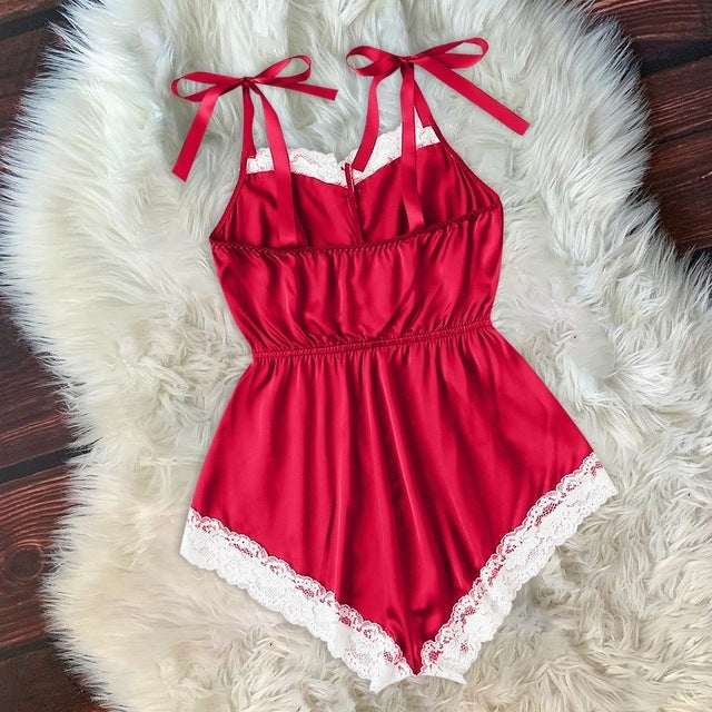 Conjunto de pijama de satén de seda sexy para mujer Conjunto de pijama de encaje