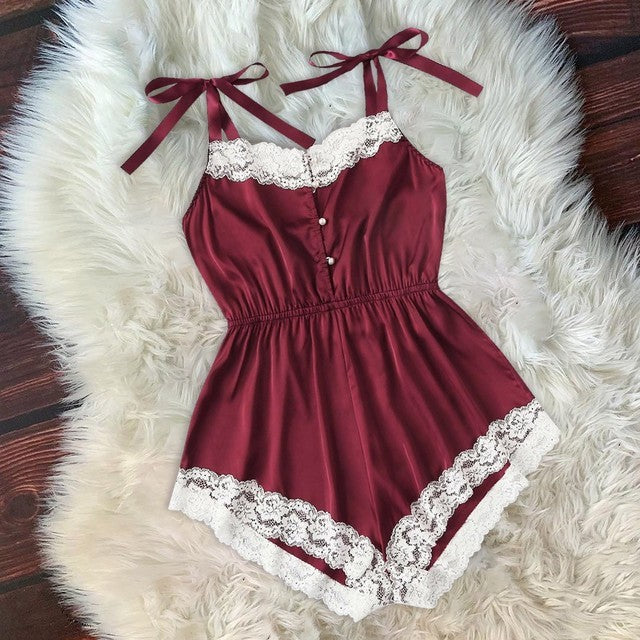 Conjunto de pijama de satén de seda sexy para mujer Conjunto de pijama de encaje