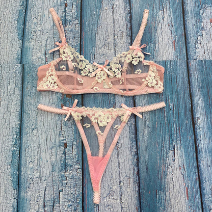 Conjunto de lencería Sexy para mujer, bordado de flores tridimensional, verano, AliExpress, nuevo, Sexy para mujer