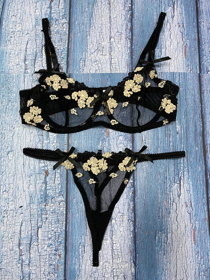 Conjunto de lencería Sexy para mujer, bordado de flores tridimensional, verano, AliExpress, nuevo, Sexy para mujer