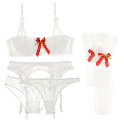 Sexy Lace  Cup Bra Set Christmas Valentine's Day Gift Temptation Stockings Thong