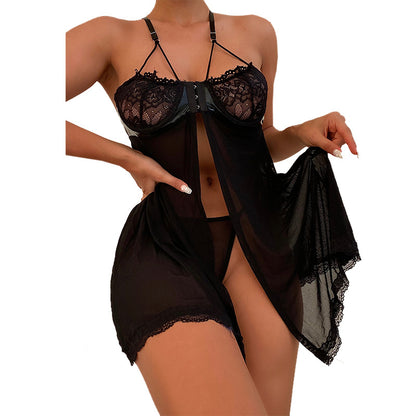 Mini-jupe en maille et dentelle noire, lingerie