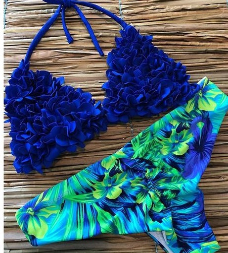Cut Flower Bikini Sexy Print Swimsuit Set New Triangle Bag Small Chest Swimsuit