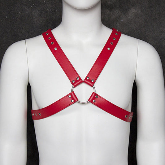 Men's Leather  Red Chest Strap
